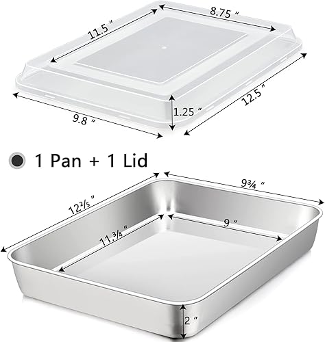 Miniatura 2 de TeamFar Molde para lasaña con tapa, 12 x 9 pulgadas x 2 pulgadas, molde rectangular de acero inoxidable para hornear, resistente y no tóxico,