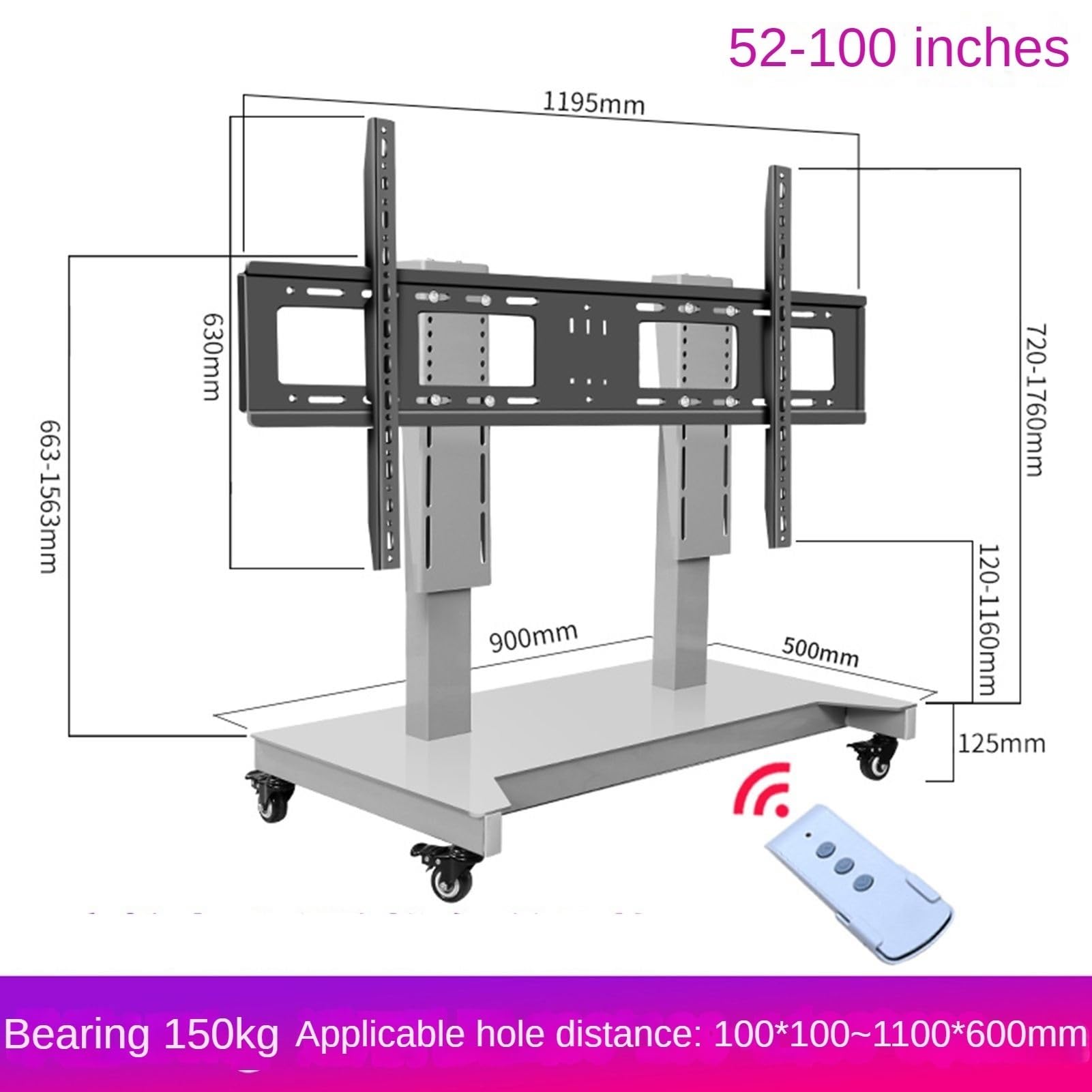 Soporte móvil para TV con Altura Ajustable, Carrito móvil Mesa con Ruedas para TV - Soporte motorizado para TV - Elevador motorizado para TV, función Memoria Altura 4 Niveles, Elevador motorizado p
