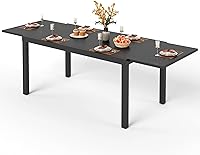 Vista 10 de PHI VILLA Mesa rectangular de comedor con listones de acero metálico para 6 personas con agujero ajustable para paraguas, resistente a la intemperie