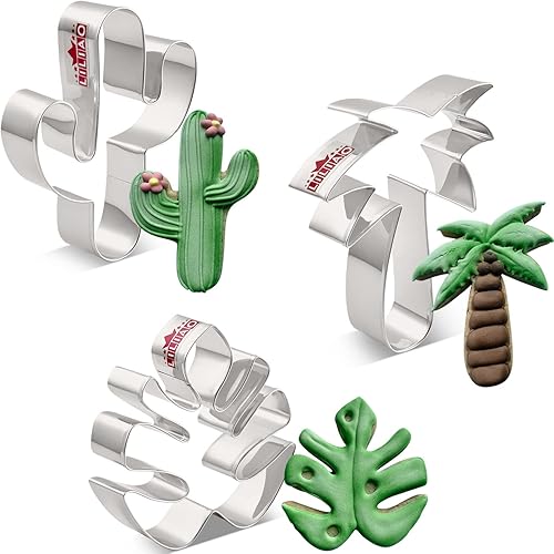 LILIAO Juego de 3 cortadores de galletas tropicales de flamenco, palmera, cactus y hojas tropicales de Monstera - Cortadores de fondant de galletas disponible en Yaxa Costa Rica