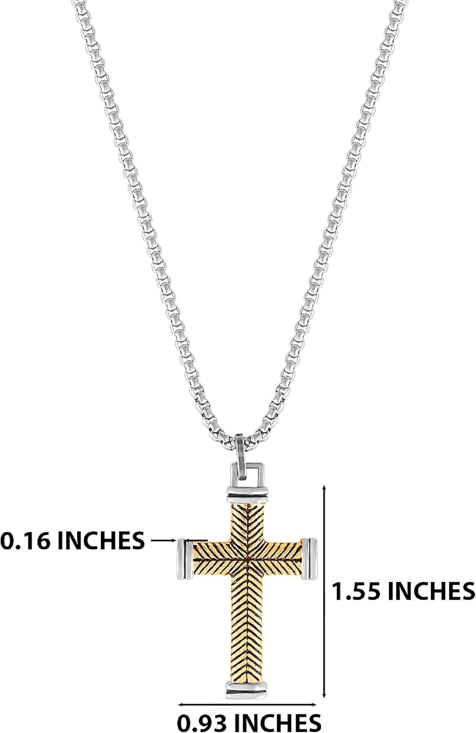 Lucky Brand Stainless Steel Cross Necklace for Men 24"", Two-Tone Cross Pendant Necklace, Cross Jewelry - Image 5