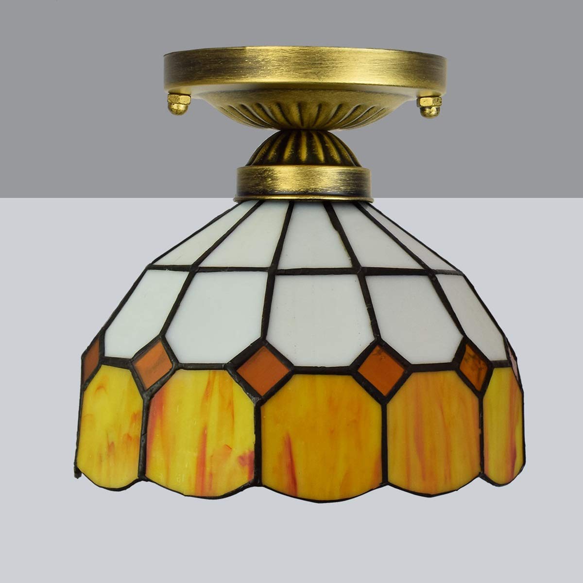 Illuminazione da soffitto con vetri da 20,3 cm Tiffany per corridoio, mediterraneo, giallo, bianco, griglia, corridoio, balcone, luce piccola