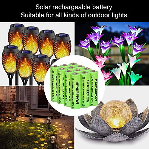 Henreepow Ni-Mh Aa Rechargeable Batteries, Double A High Capacity 1.2V Pre-Charged For Garden Landscaping Outdoor Solar Lights, String Lights, Pathway Lights (Aa-600Mah-12Pack) #TOP1