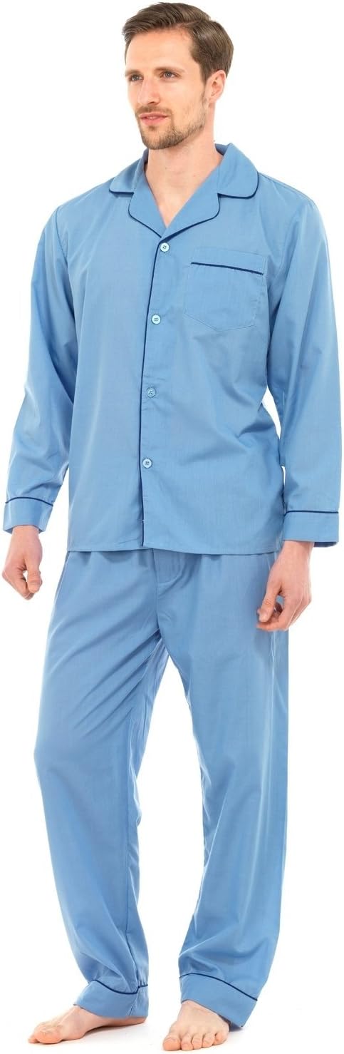 Strong Souls Mens Pyjamas Traditional 2 Piece Pjs, Plain Blue, XL