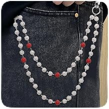 SKQIR Hip Hop Wallet Chain for Men Jeans Pocket Belt Layered Chain Disco Rhinestone Beads Baseball Drip Punk Jewelry Gifts Goth Accessories for Men