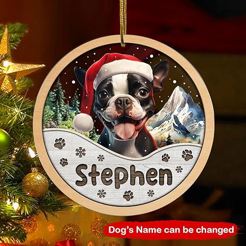 Miniatura 8 de Adorno personalizado de Yorkie para Navidad, adornos personalizados con nombre de mascota, adornos acrílicos para colgar en el árbol de la puerta