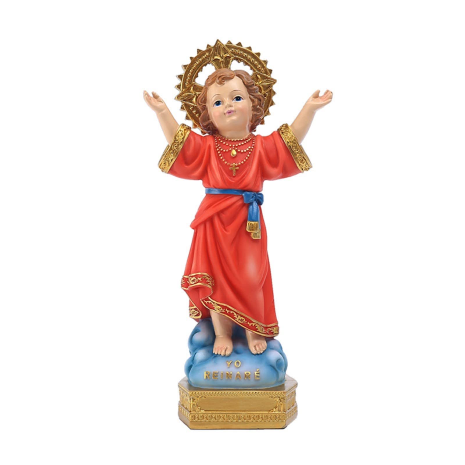 IFOTIME Raising Hand Holy Child Ornament Religious Desktop Decoration Resin Crafts Divine Child Model On A Pedestal Knitting Ornament (Red-17, One Size)