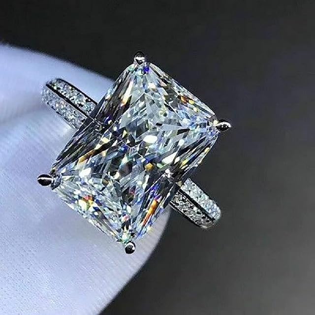 Sdouefos 925 Sterling Silver Fashion Large Rectangle Diamond Women'S Ring Aaa Three Dimensional Cutting Super Shiny Zircon Ring Dinner Party Engagement Wedding Jewelry (L1/2)
