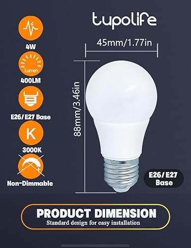 Miniatura 5 de Bombilla LED de 12 V, equivalente a 4 W, equivalente a 40 W, bombillas de bajo voltaje ACDC 12-60V blanco cálido 3000K 400lm, lámpara A15 E26,