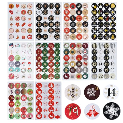 10 x 24 Adventskalender Zahlen Aufkleber Adventskalender Sticker 1-24 Aufkleber Zahlen Nummern Stickers für Geschenkaufkleber Basteln Weihnachten Geschenkschachteln Geschenktüten