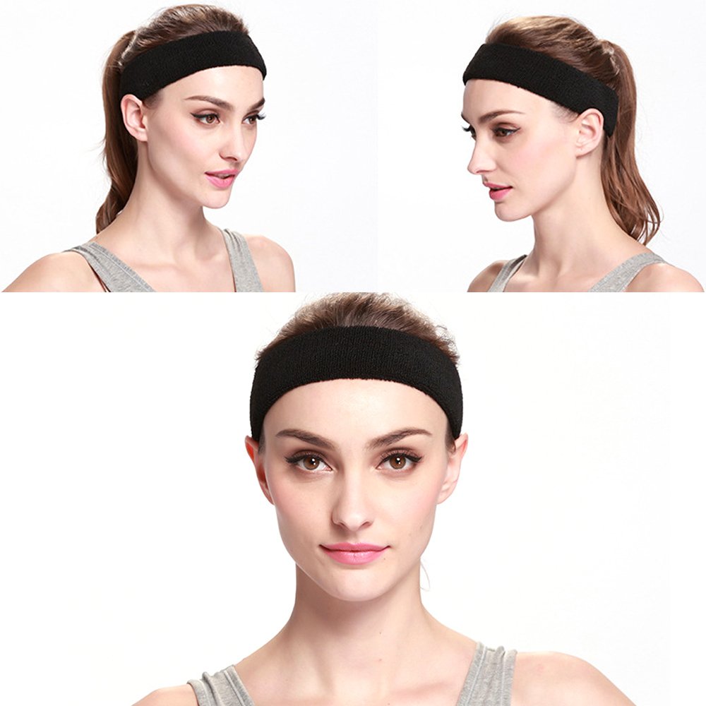 Linwnil 6Pcs Headband Sports for Men & Women, Moisture Wicking Athletic Cotton Terry Cloth Sweatband for Tennis, Basketball, Running, Gym, Working Out