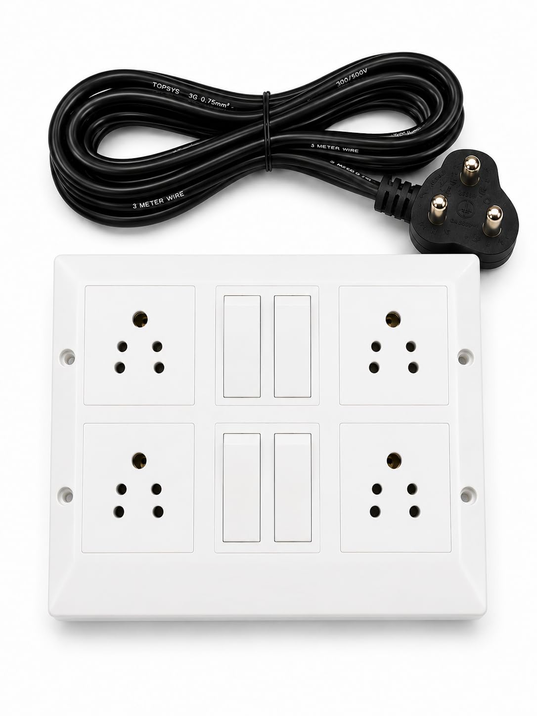 Extension Board 4 Socket 4 Switch with 3 Meter 3 Core Copper Wire | Copper Wiring, 3C 0.75mm² Cable, 300/500V Rated, 4 Individual Switches, White Finish-picture-21