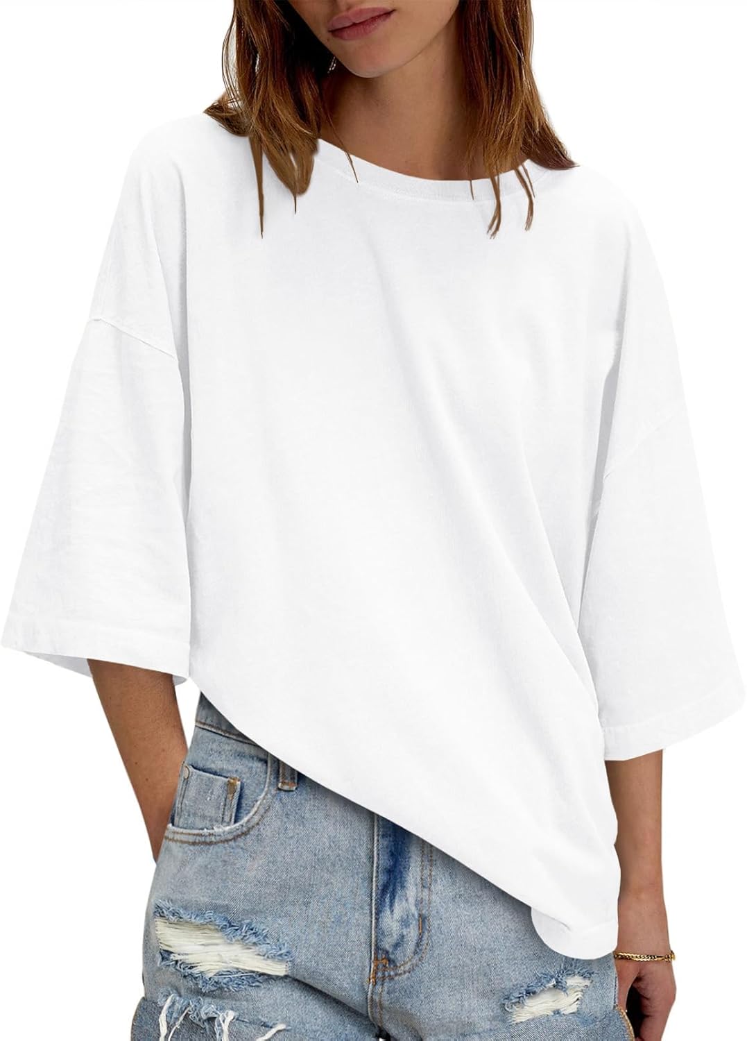 UNCLECAT Womens Oversized Half Sleeve T Shirts Summer Tops Trendy Crew Neck Loose Fit Workout Tee Clothes