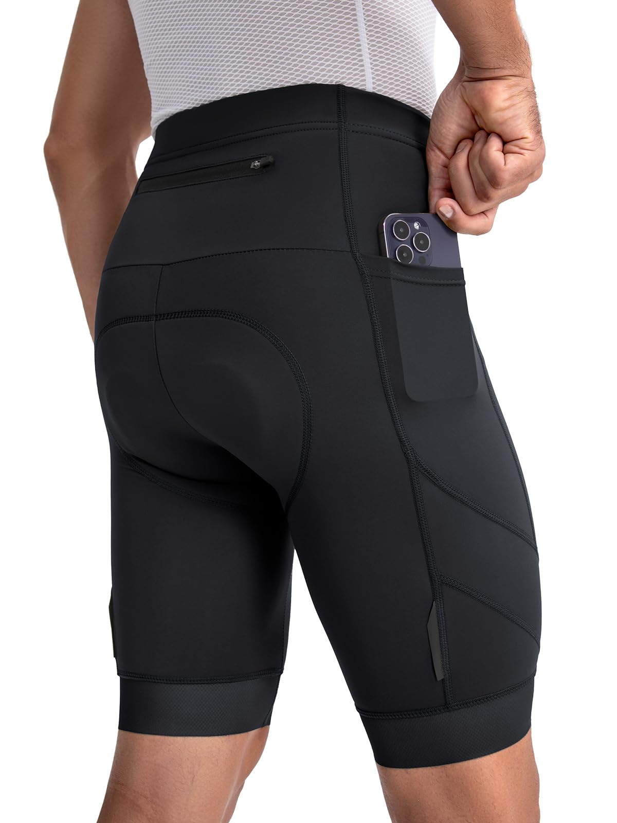 BERGRISAR Pantaloncini da ciclismo imbottiti 4D da uomo, con tasca con cerniera