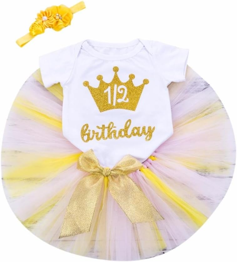 3Pcs Infant Baby Girls Birthday Outfits Tutu Skirts+Jumpsuit+Headband Set