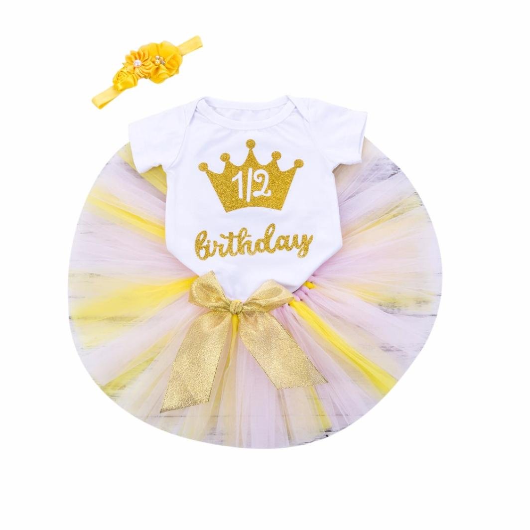 3Pcs Infant Baby Girls Birthday Outfits Tutu Skirts+Jumpsuit+Headband Set