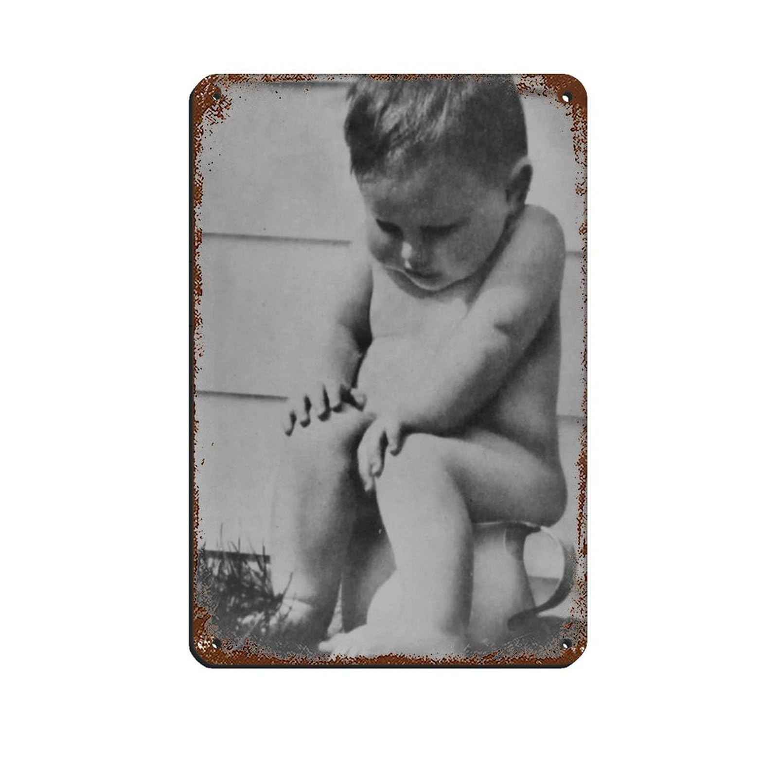 Baby on Toilet Poster, Bathroom Wall Decor Tin Sign Vintage Metal Pub Club Cafe Bar Home Wall Art Decoration Poster Retro 8x12inch(20x30cm)