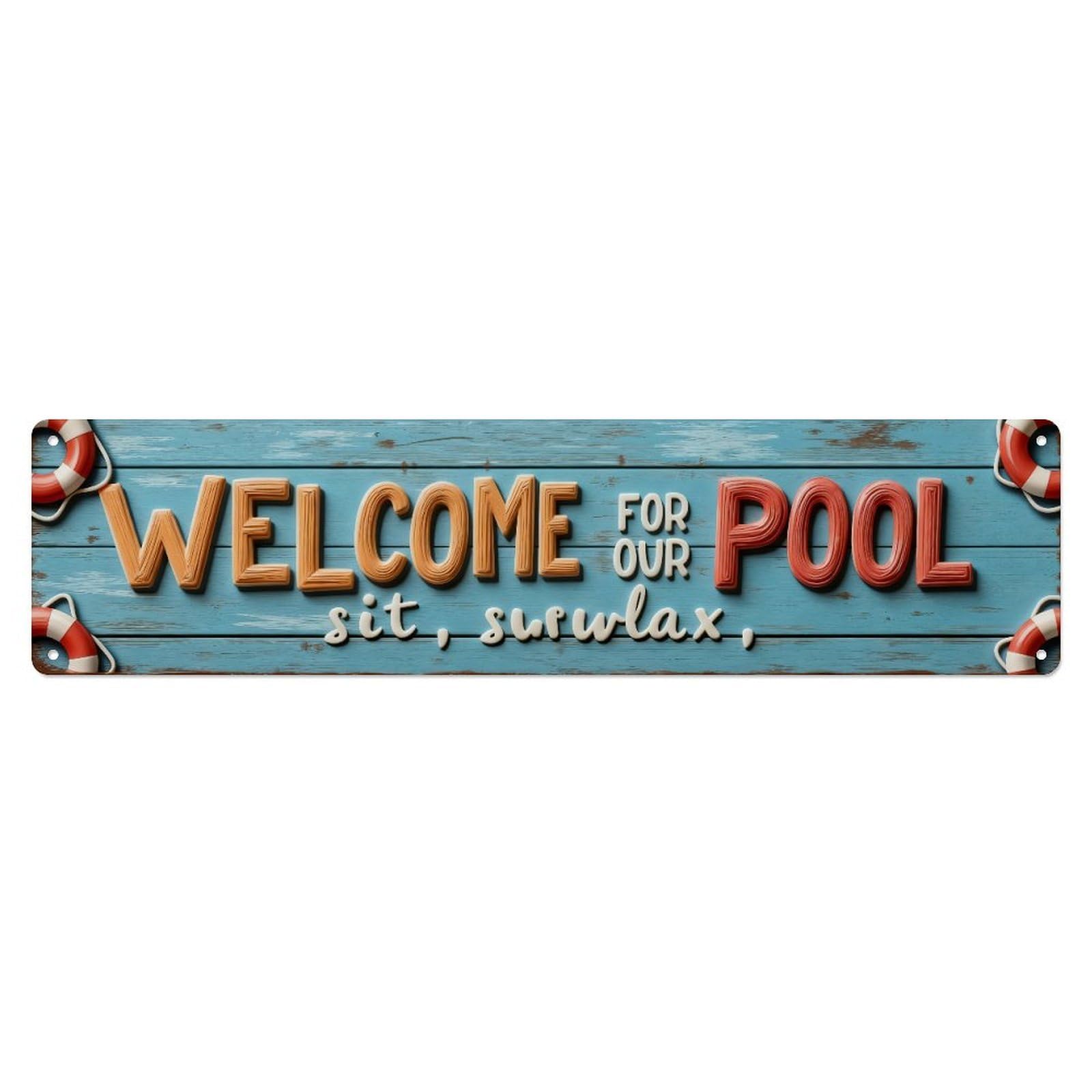Welcome For Our Pool Sit Surfwax Tin Sign Vintage Metal Sign Home Bar Garden Indoor & Outdoor Wall Decor Retro Metal Poster 4x16 Inch