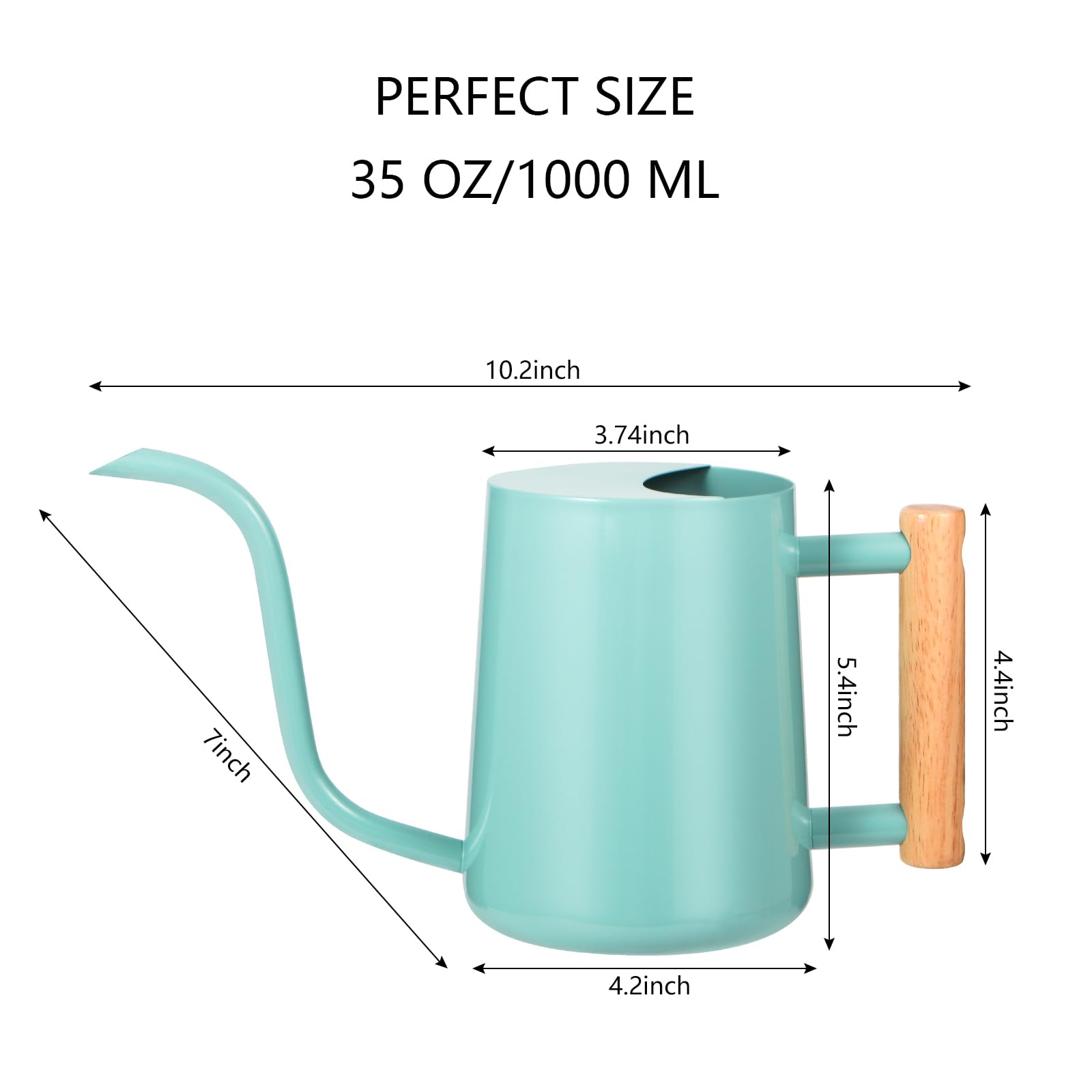 Gießkanne Zimmerpflanzen, 1000 ml, kleine Gießkanne für den Innenbereich, Edelstahl, Metall, moderne dekorative Gießkanne mit langem Auslauf für Zimmerpflanze, Bonsai, Outdoor, Garten, Blumen – Grün