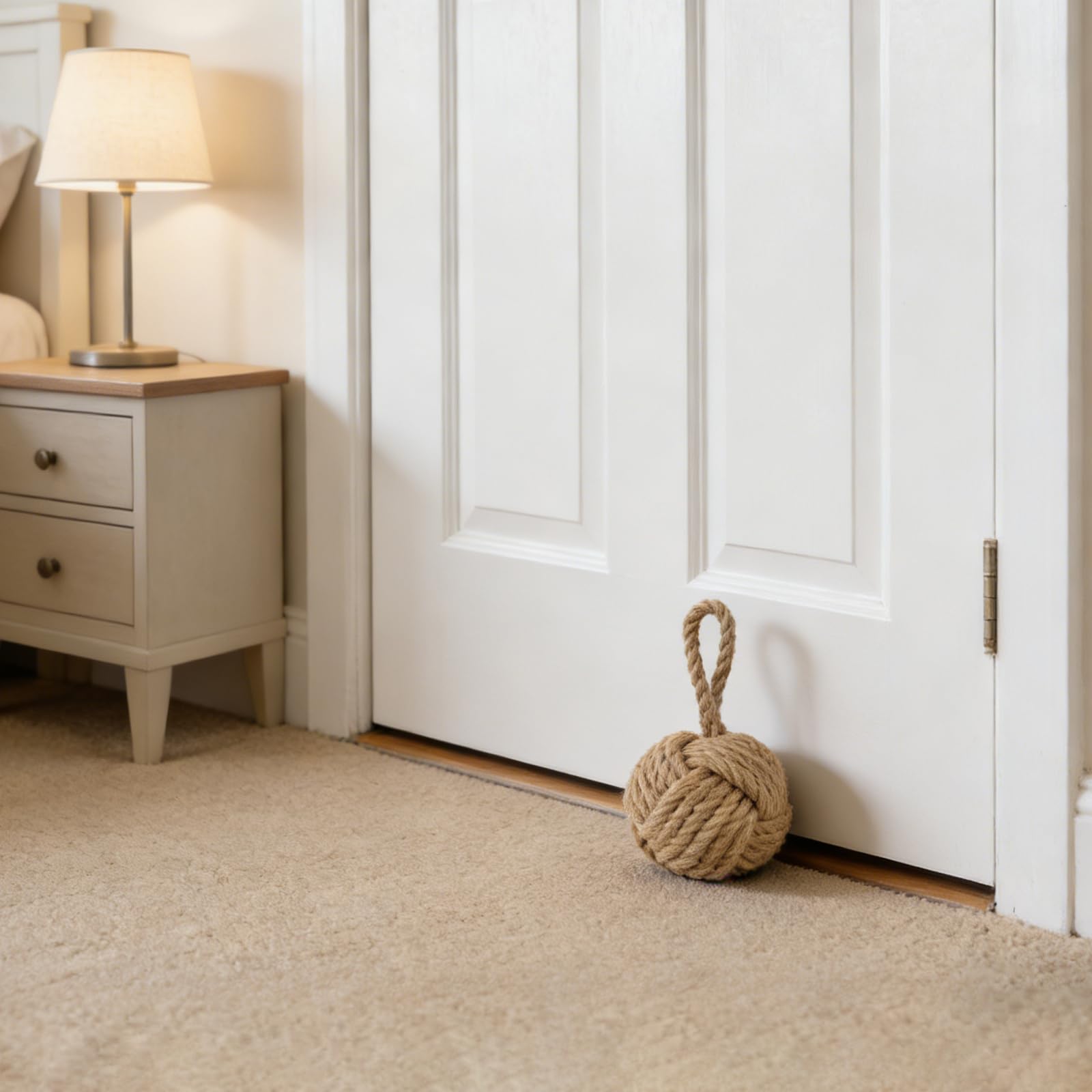 2 Fermaporta Decorativo in Corda con Nodo, Fermaporta Pesante per Interni, 1,5 kg, 14 x 14 x 28 cm, Marrone e Beige, Canapa e Cotone