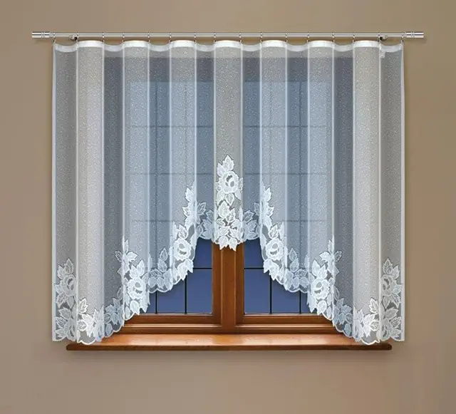 Weiße Jacquard Gardine 300x120 cm mit Blumenmuster - Lyskæde Gardin