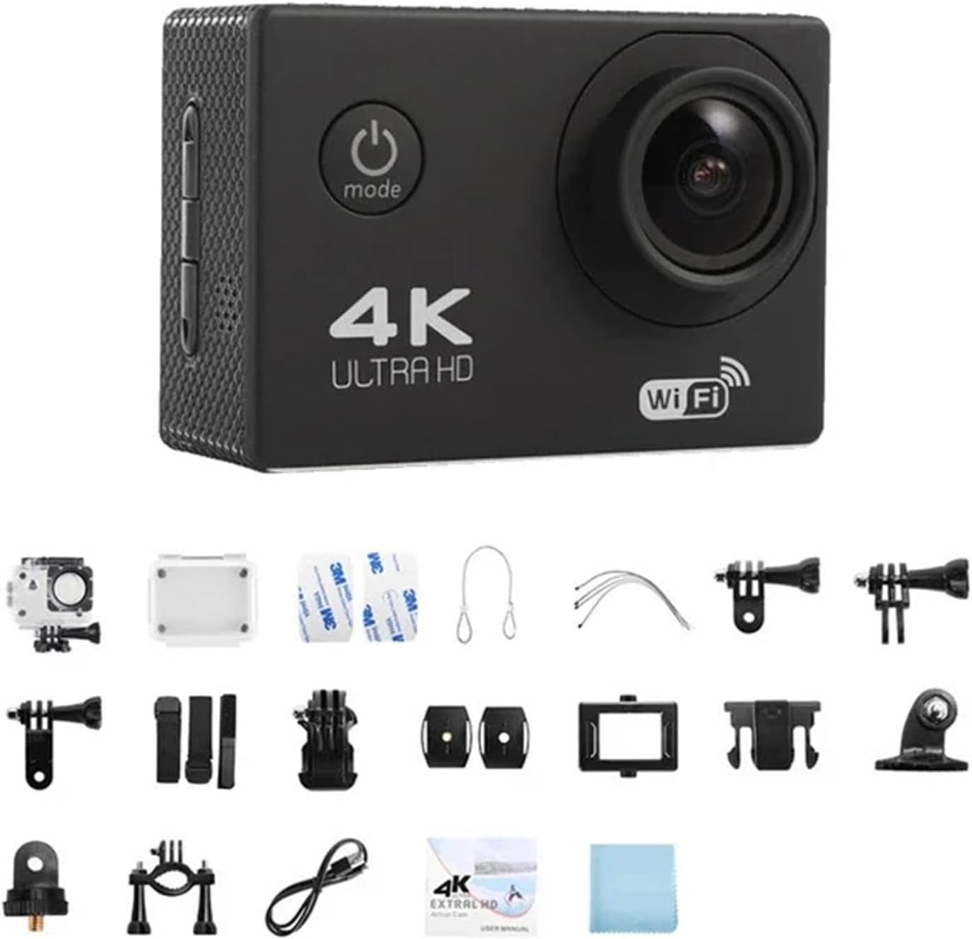 2.0" Action Camera Ultra HD 4K 30FPS WiFi Underwater Cameras Waterproof Helmet Bicycle Video Recording Cameras Outdoor Sport Cam(4K WiFi Without Cont)