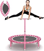 ZCMHAXJSports 40" Foldable Mini Trampoline Rebounder for Adults & Kids - 440lbs Capacity, Quiet Bungee, 5-Level Adjustable Handlebar