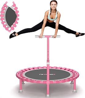 ZCMHAXJSports 40" Foldable Mini Trampoline Rebounder for Adults & Kids - 440lbs Capacity, Quiet Bungee, 5-Level Adjustable Handlebar