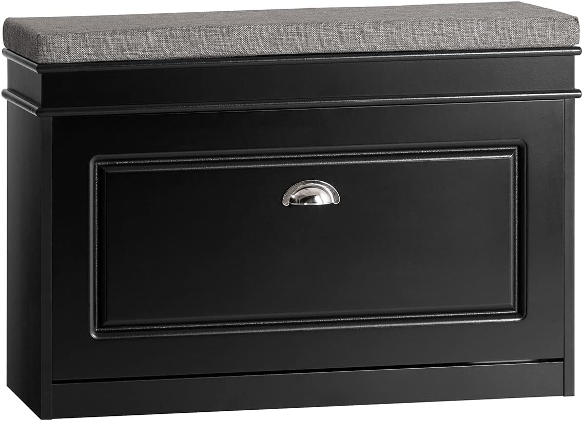 SoBuyFSR82-L-SCH Shoe Cabinet,Hallway Shoe Bench Shoe Rack Shoe Cabinet with Flip-Drawer and Seat Cushion,Black