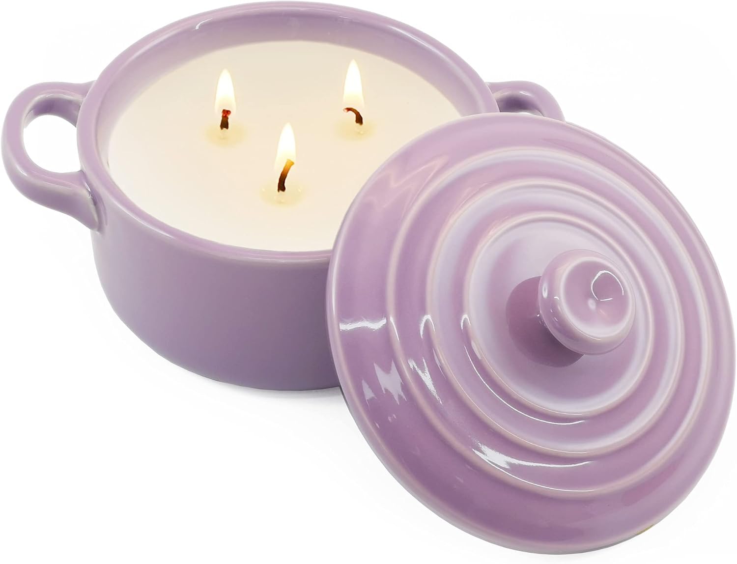 Scented Candles for Home 7.5 oz 3 Wick Aromatherapy Candle for Home by Earnest Living Gift Organic Soy Wax in Mini Dutch Oven Ceramic Decorative Bowl