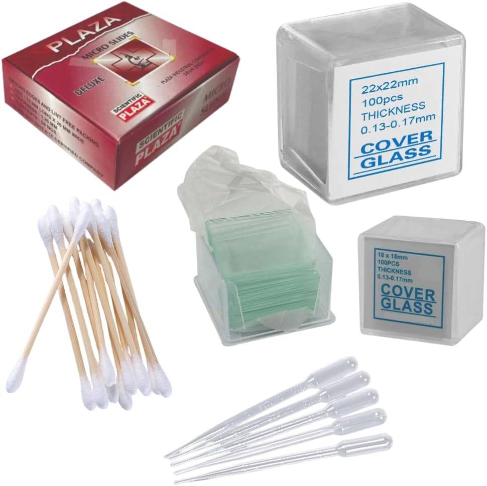 GoLab Laboratory Microscope Slide Combo Kit – 76x26mm Glass Slides, 2 Types Cover Glass, PP Dropper & Cotton Stick – for School, Lab, Biology & Science Experiments
