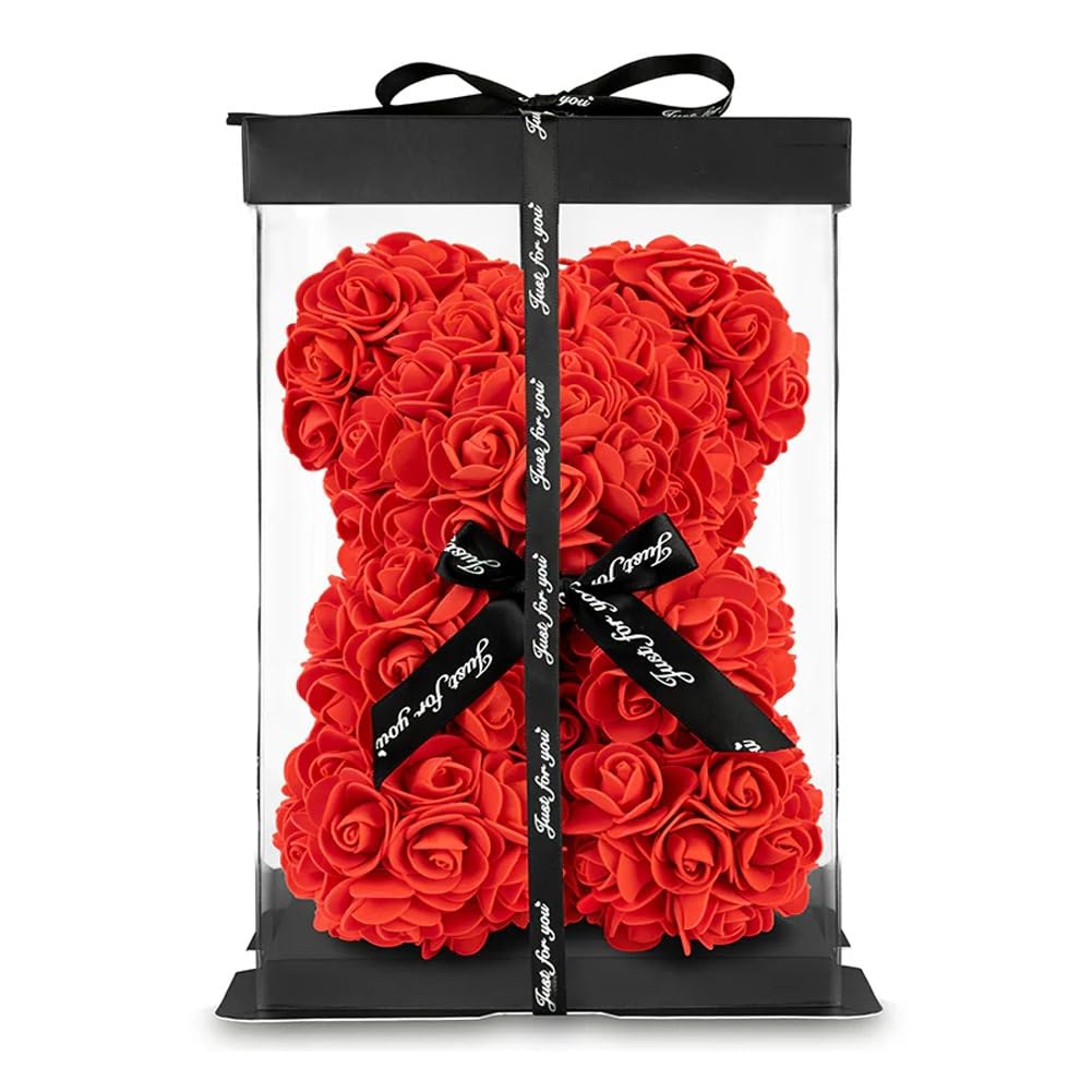 Romantic Bear Rose Valentine’s Day Presents for Her, Flower Bear, Birthday Presents for Wife Mom, and Presents for Anniversary Women Day, Mothers Day, Christmas (Red 25cm flowers bear huggables)