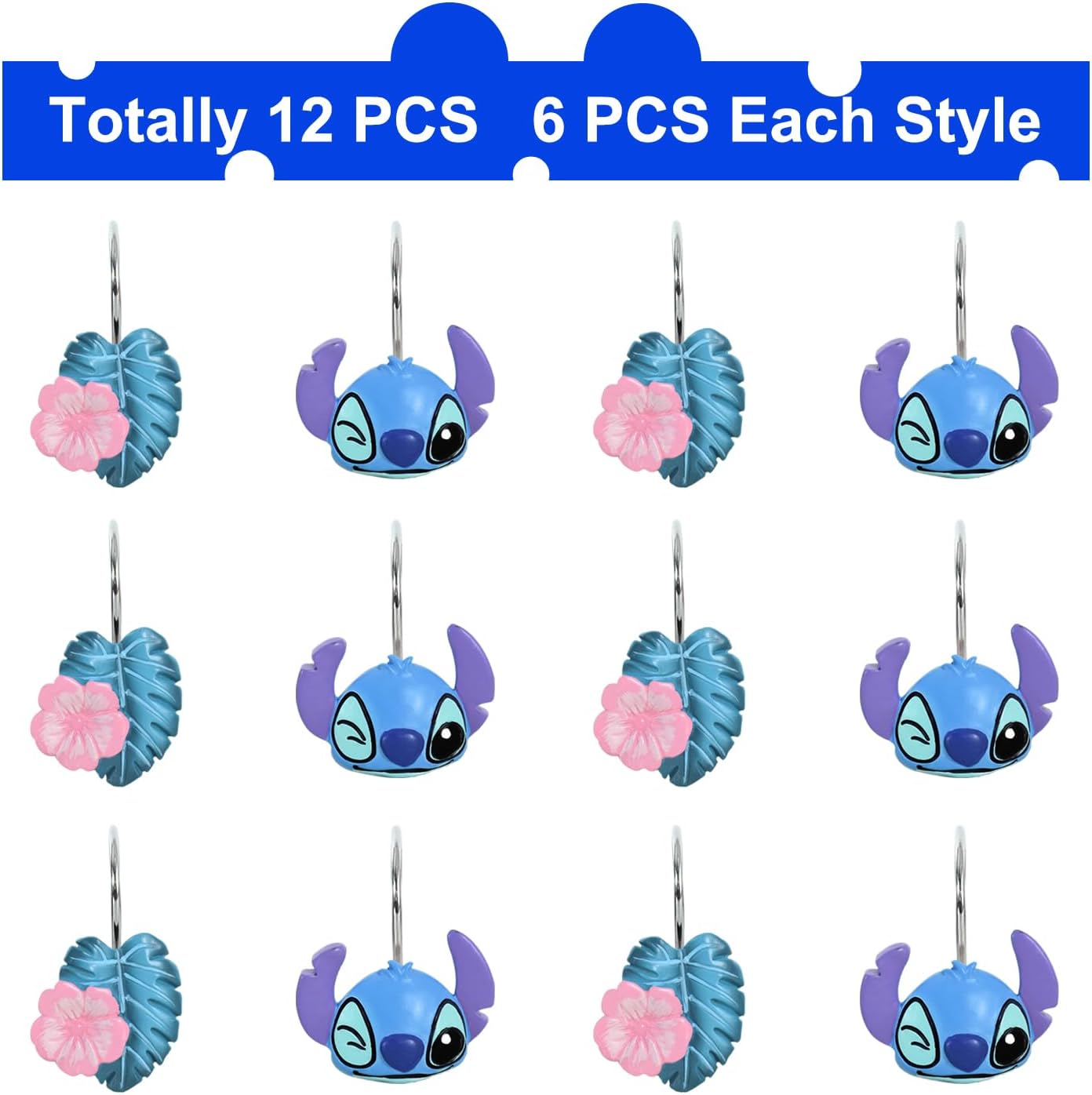 12-Piece Blue Cute Shower Curtain Hooks for Bathroom image 2