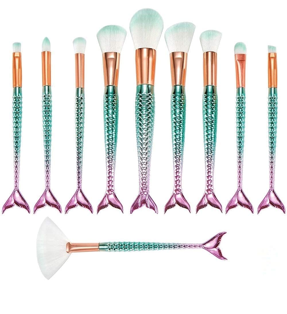 ELEGAR Colorful Fish Tail Handle Makeup Brush Set – Foundation, Eyebrow, Eyeliner, Blush, and Concealer Brushes – Cute Christmas Stocking Stuffers and Gifts for Girls (10 pcs makup kit) (10 pcs makup kit)-picture-49