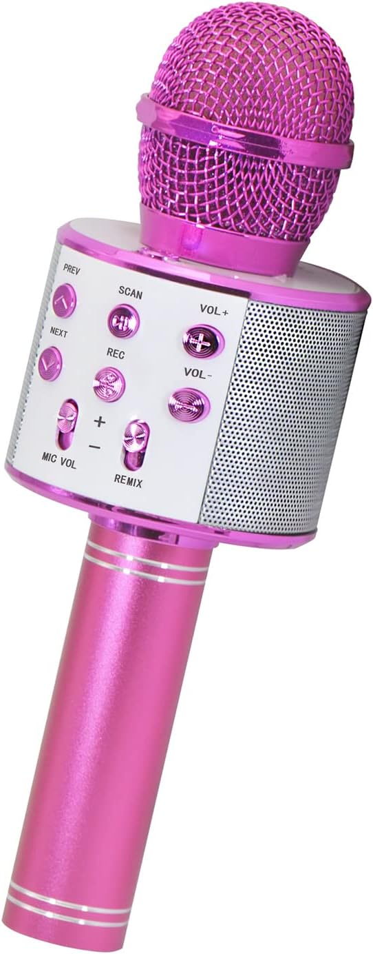 KEYIAN 5-in-1 Wireless Bluetooth Karaoke Microphone for Kids - Pink | Portable Handheld Karaoke Mic Speaker | Music Player & Recorder with FM Radio | Birthday Gift for Kids Girls, Boys & Teens