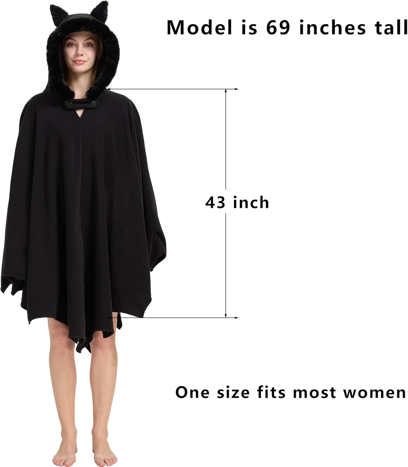 Women's Cozy Bat Costume - Soft Gothic Halloween Hoodie Cape with Wings for Cosplay & Parties - Image 4