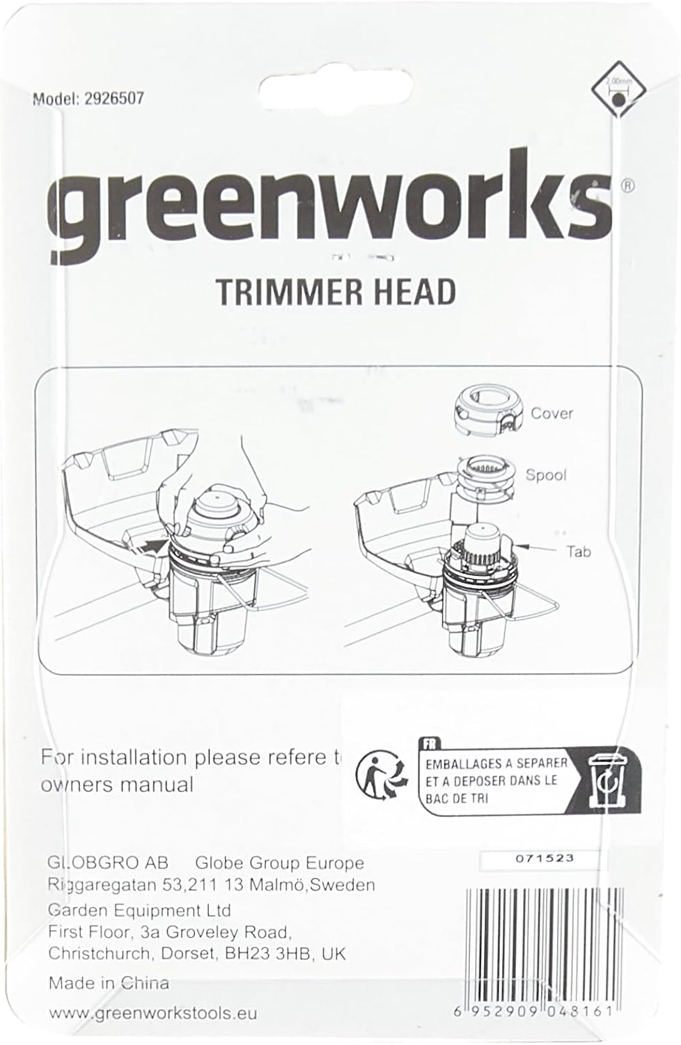 Greenworks Trimmer Head 2926507 for Greenworks String Trimmer GD40BC GD40BCB Series, 6+7c