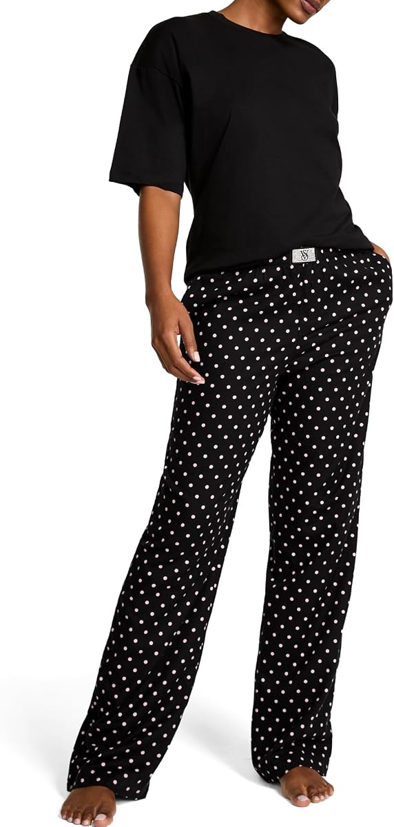 Victoria's Secret Tee Conjunto de pijama, camiseta de algodón de manga corta y pantalones de franela, ropa de dormir para mujer (XS-XXL)