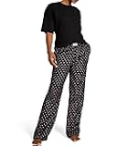 Tee Pajama Set, Short Sleeve Cotton T Shirt and Flannel Pants, Sleepwear for Women (XS-XXL)