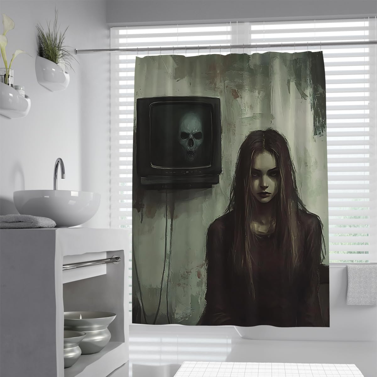 UIRINGART Gothic Horror Figure Bathtub Curtain W120xL180cm Retro Skeleton Skull Anti Mould Mildew Resistant Waterproof Fabric Shower Curtains with Hooks