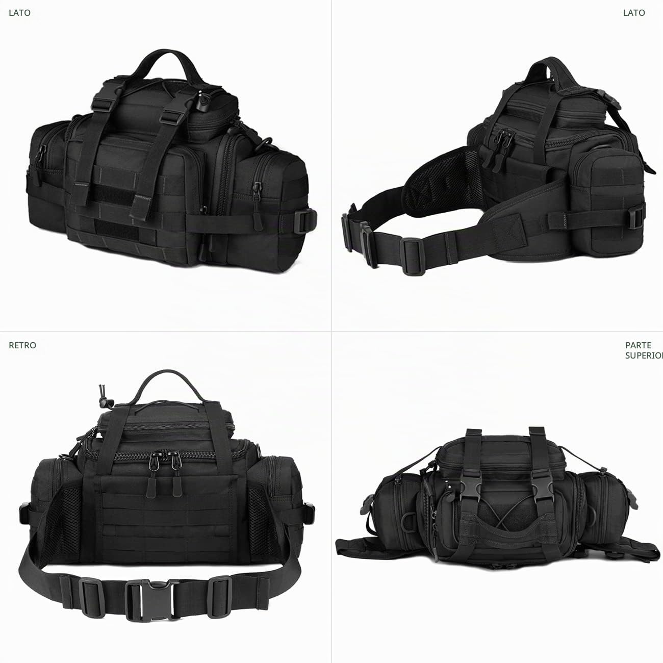 Huntvp Tattico Marsupio Grande Uomo Multifunzione Borsa a Tracolla Militare Molle per Sport Lavoro Outdoor Campeggio Escursione Ciclismo Trekking, Nero