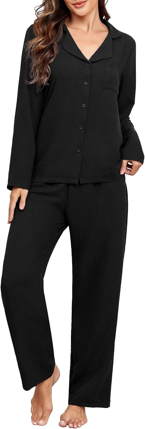 PrinStory Women Pajamas Set Button Down 2 Piece Pjs Sets Long Sleeve Loose Sleepwear Soft Loungewear with Pockets - Image 4