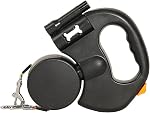 Retractable Dog Leash, 2-in-1 10 ft Portable Durable No Tangle Reflective Pet Leash One-Handed Brake Pause Lock with Flashlight Waste Bag Storage Compartment for Small Medium Large Dogs. (Black)
