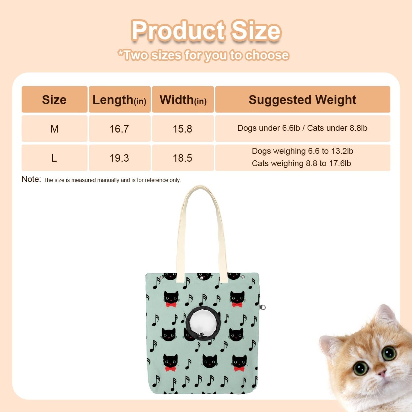 Pet Canvas Shoulder Bag Soft-Sided,Dog Purse Carrier for Small Dogs and Cats, Portable Pet Handbag with Adjustable Hole, Pet Washable Travel Tote Bag,Cat Face Note 16.7''x15.8''