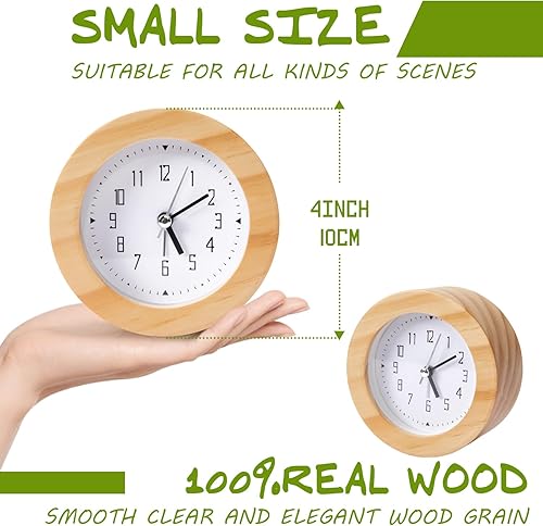 Miniatura 2 de Reloj despertador analógico de madera, silencioso y sin tictac, funciona con pilas, reloj de mesa con luz nocturna para dormitorio, habitación de