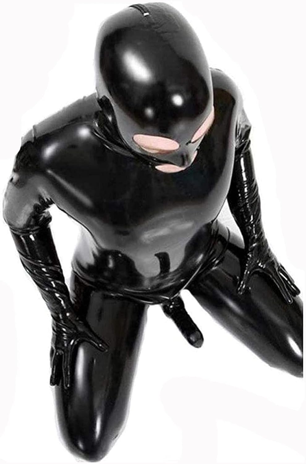 Men's Black Shiny Patent Leather Cat Suit Full Body Men Sexy Latex Tight Zipper Jumpsuit Rubber Clothing