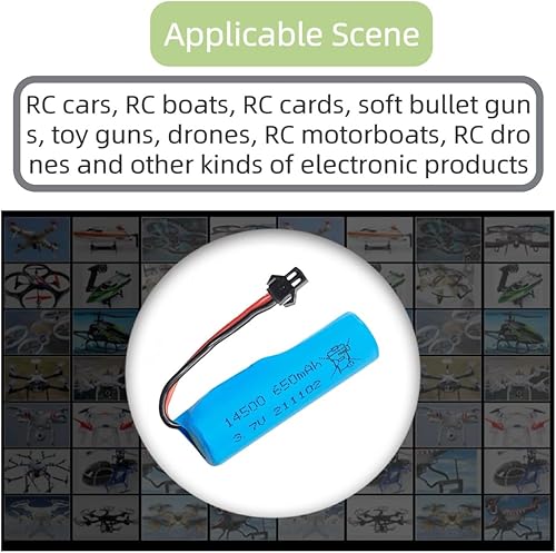 Miniatura 6 de 3.7V 18650 Batería de coche RC 650mAh batería recargable de iones de litio SM-2P junta para doble cara RC Stunt Car RC Car RC Car RC Boat Tumbling