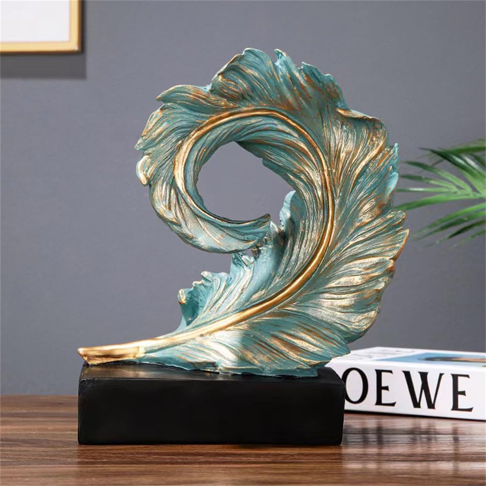 Estatua artística de escultura de plumas de resina, adornos de decoración de mesa de Feng Shui chino, decoración de escritorio de oficina con base, figuras abstractas para decoración del hogar
