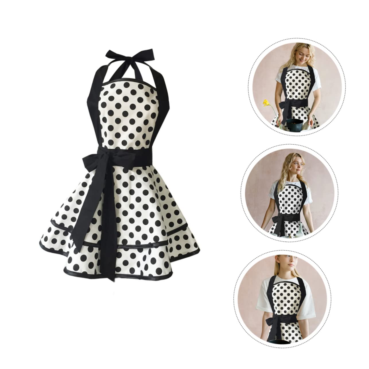 Delantal de Algodón Vintage Negro, Diseño Ajustable para Mujer
