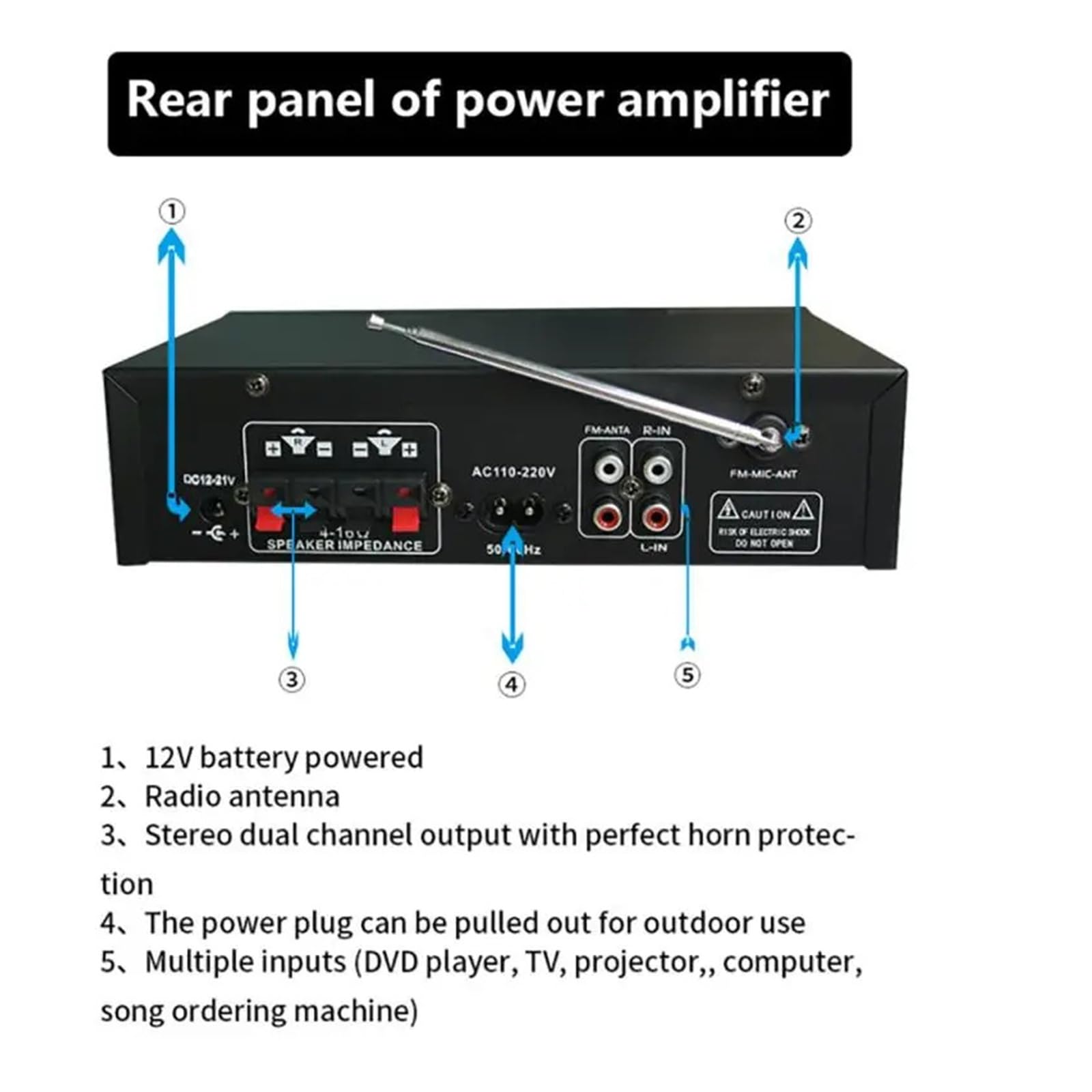Amplificatore di potenza Bluetooth 1000W Mini amplificatore Altoparlante Amplificatori di potenza for la casa Subwoofer Altoparlanti Per l'home cinema